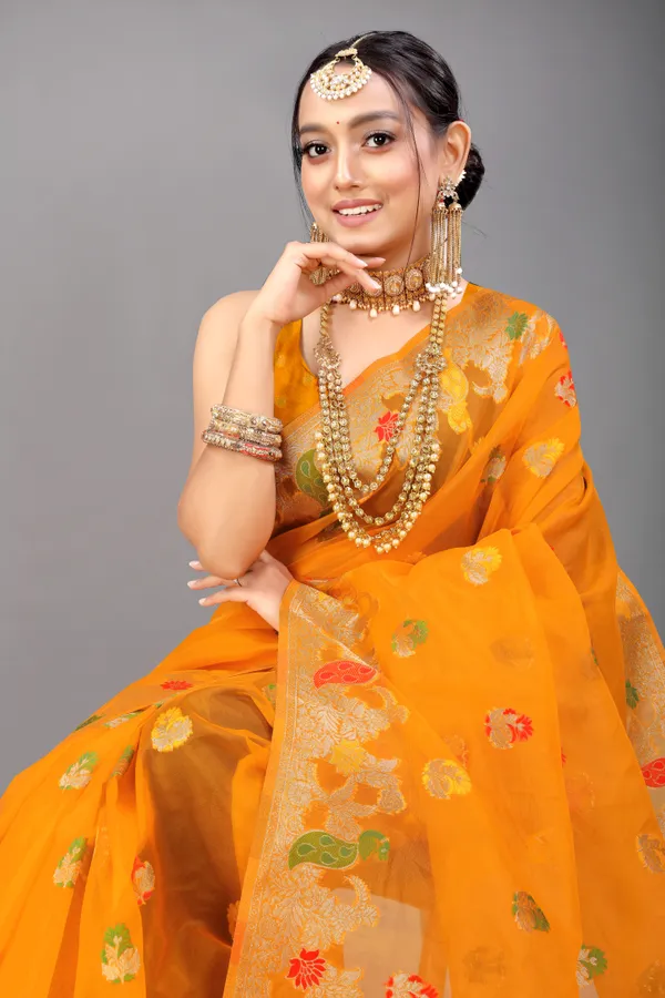 ORANGE_WOVEN_WORK_ORGANZA_SAREE